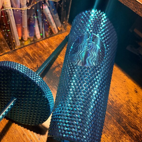 Starbucks Other - Starbucks Tumbler Blue Splash Chrome Studded Venti 24oz - NEW